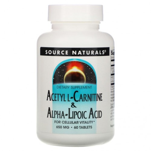 Source Naturals, 아세틸-L-카르니틴 & 알파리포산, 650mg, 60정