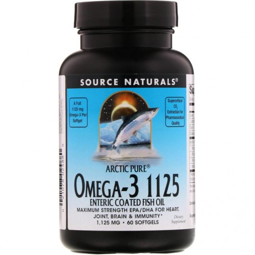 Source Naturals, 아틱 퓨어, 오메가-3 1125 엔터릭 코티드 피시오일, 1,125 밀리그램, 60 소프트겔