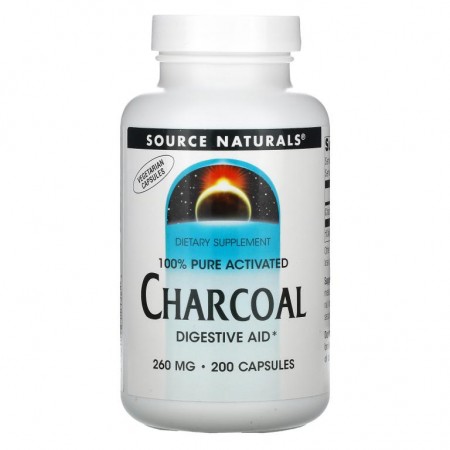 Source Naturals, 100% 순수 활성탄, 260mg, 캡슐 200정