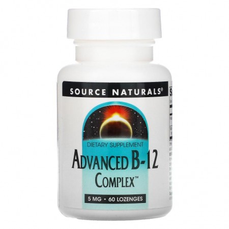 Source Naturals, Advanced B-12 Complex, 5mg, 사탕 정제 60정