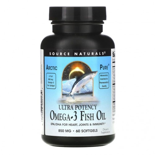 Source Naturals, Arctic Pure, 오메가-3 피쉬 오일, 고효능, 850 mg, 60 소프트젤