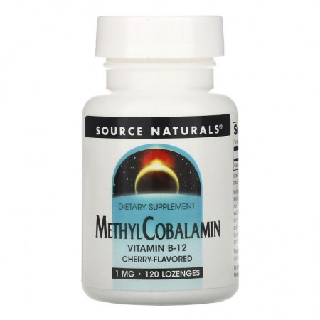 Source Naturals, 메틸코발라민 비타민B12, 체리, 1mg, 사탕 정제 120정