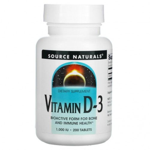 Source Naturals, 비타민D-3, 1,000IU, 200정