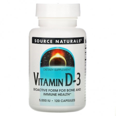 Source Naturals, 비타민D-3, 5,000IU, 캡슐 120정