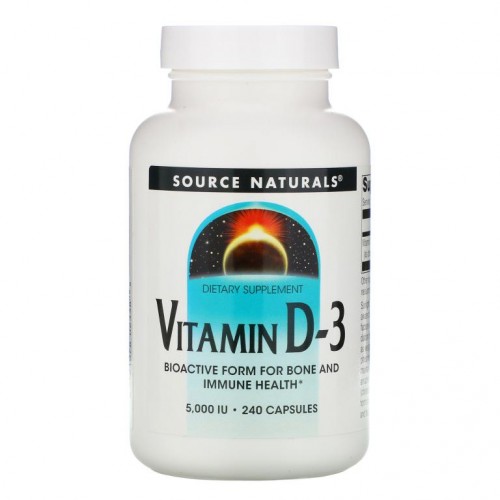 Source Naturals, 비타민D3, 5,000IU, 캡슐 240정