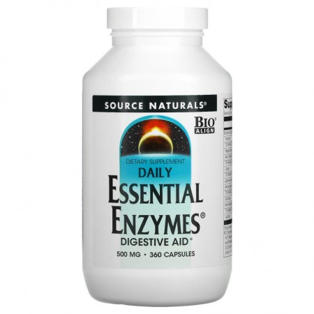 Source Naturals, 데일리 Essential Enzymes, 소화 보조, 500mg, 캡슐 360정