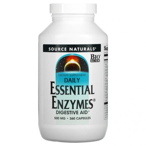 Source Naturals, 데일리 Essential Enzymes, 소화 보조, 500mg, 캡슐 360정
