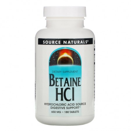 Source Naturals, 베타인 HCL, 650mg, 180정