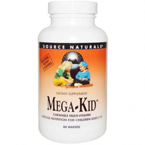 Source Naturals, Mega-Kid, 씹어 먹는 종합 비타민, 천연 베리향, 60 웨이퍼
