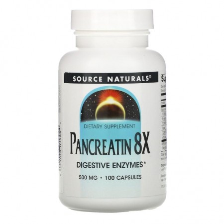 Source Naturals, Pancreatin 8X, 500 mg, 100 캡슐
