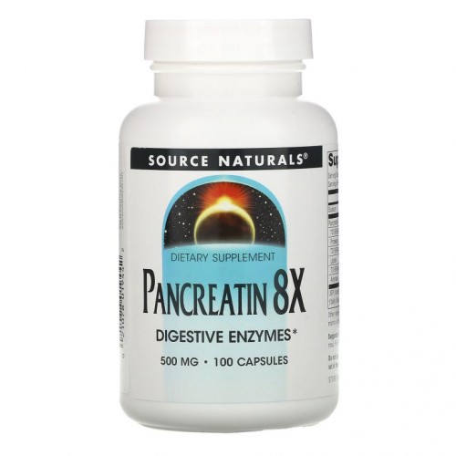 Source Naturals, Pancreatin 8X, 500 mg, 100 캡슐