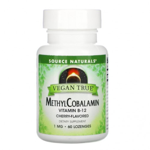 Source Naturals, Vegan True, 메틸코발라민 비타민B-12, 체리 맛, 1mg, 사탕 정제 60정