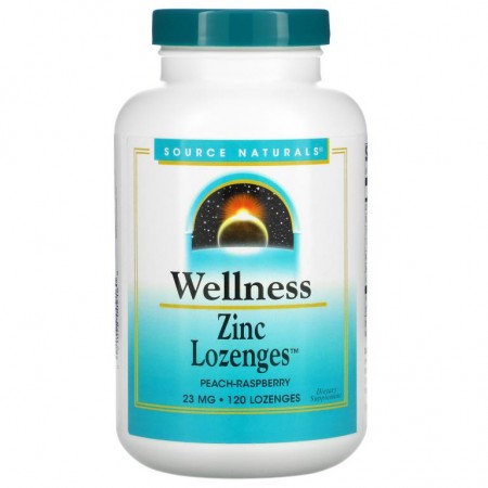 Source Naturals, Wellness, 아연 설하정, 복숭아-라스베리, 23 mg, 120 설하정