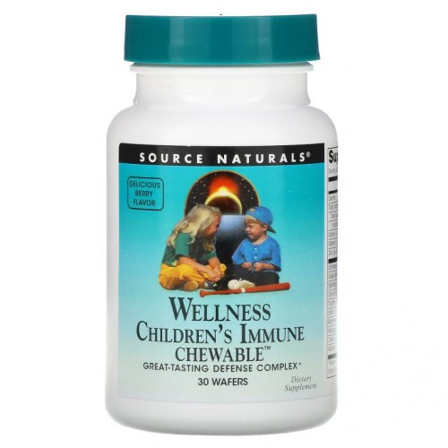 Source Naturals, Wellness, Children's Immune Chewable, 맛있는 베리 맛, 웨이퍼 30개