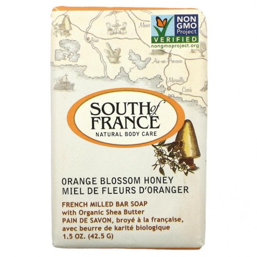 South of France, 프랑스 제조 비누 바, 시어버터 함유, 오렌지 블로섬 허니, 42.5g(1.5oz)