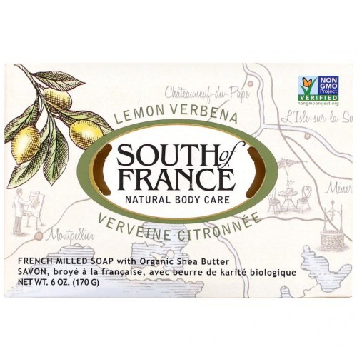 South of France, 레몬 버베나, 유기농 시어버터가 함유된 프랑스산 기계반죽 비누, 170g(6oz)
