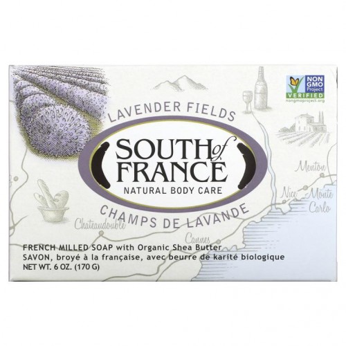 South of France, Lavender Fields, 유기농 시어버터가 함유된 프랑스산 기계반죽 비누, 170g(6oz)