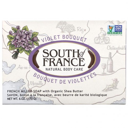 South of France, 유기농 시어버터 함유 프렌치 밀드 비누바, 바이올렛 부케, 6 oz(170 g)