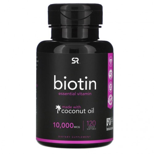 Sports Research, 코코넛오일 함유 비오틴, 10,000mcg, 베지 소프트젤 120정