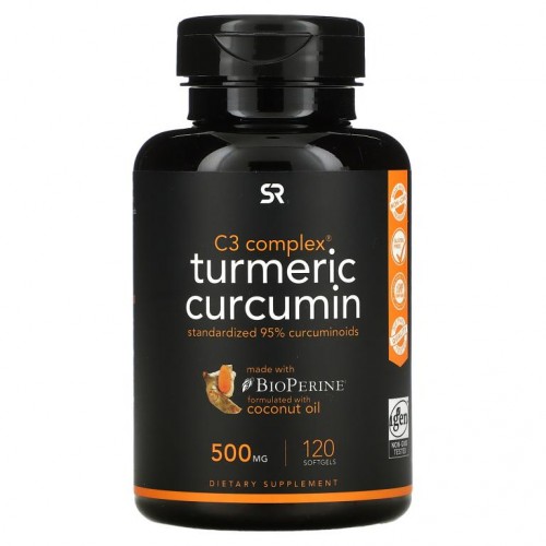 Sports Research, 강황 커큐민, C3 복합체, 500mg, 소프트젤 120정