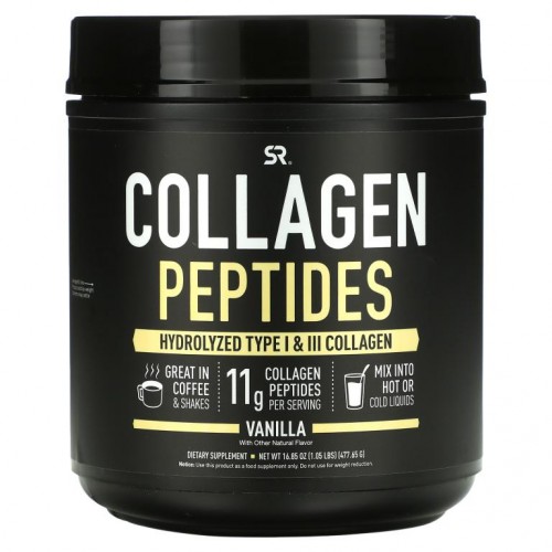 Sports Research, 콜라겐 펩타이드, 가수분해 타입 I & III 콜라겐, 바닐라빈, 477.65g(16.85oz)