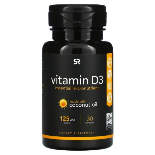 Sports Research, 코코넛오일 함유 비타민D3, 125mcg(5,000IU), 소프트젤 30정