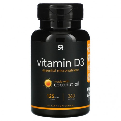 Sports Research, 코코넛 오일 함유 비타민D3, 125mcg(5,000IU), 소프트젤 360정