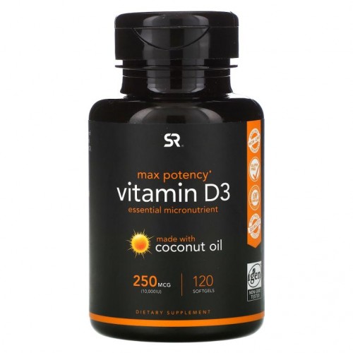 Sports Research, 코코넛오일 함유 비타민D3, 250mcg(10,000IU), 소프트젤 120정