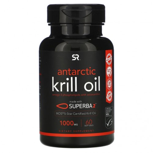 Sports Research, SUPERBA 2, 남극 크릴 오일, 아스타잔틴 함유 오메가3 인지질, 1,000mg, 소프트젤 60정