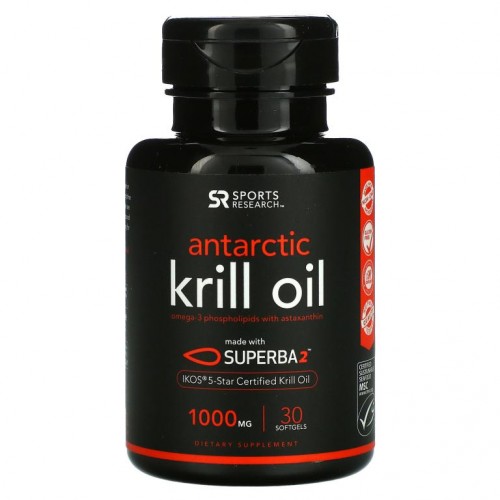 Sports Research, 아스타잔틴 함유 남극 크릴 새우 오일, 1,000mg, 소프트젤 30정