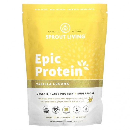 Sprout Living, Epic Protein, 바닐라 루쿠마, 455g(16oz)