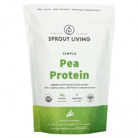 Sprout Living, Simple, 유기농 완두콩 단백질, 무맛, 454g(1lb)
