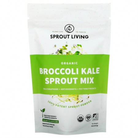 Sprout Living, 유기농 브로콜리 케일 새싹 믹스, 113g(4oz)