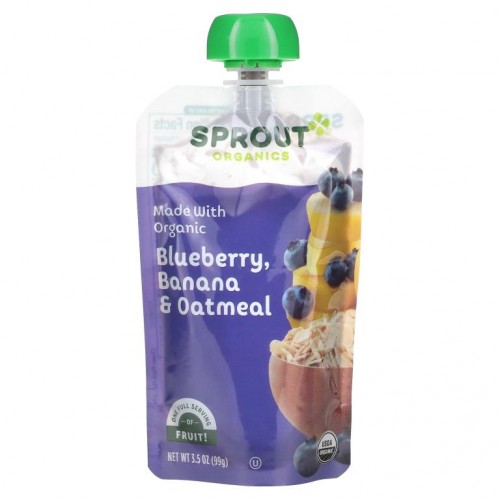 Sprout Organic, 이유식, 6개월 이상, 블루베리, 바나나 및 오트밀 함유, 99g(3.5oz)