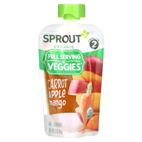 Sprout Organic, Baby Food, 6 Months & Up, Carrot Apple Mango, 3.5 oz (99 g)