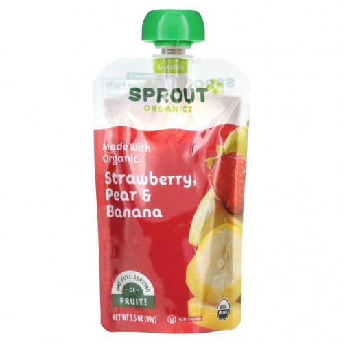 Sprout Organic, Baby Food, 6 Months & Up, Strawberry, Pear, Banana, 3.5 oz (99 g)