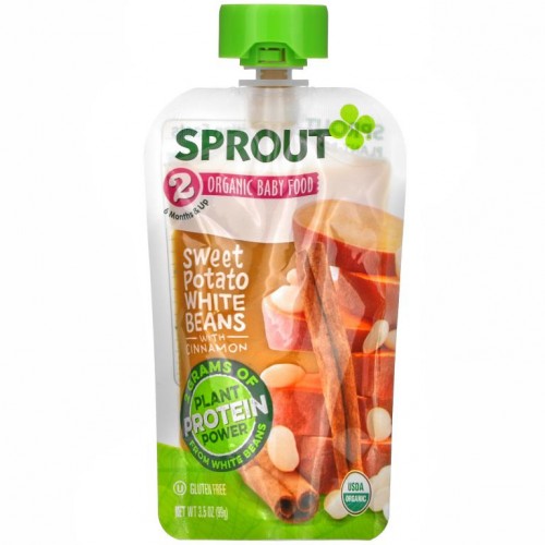 Sprout Organic, Baby Food, 6 Months & Up, Sweet Potato White Beans with Cinnamon, 3.5 oz (99 g)