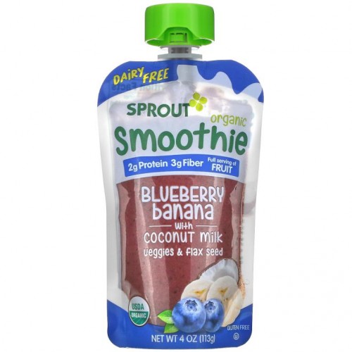 Sprout Organic, Organic Smoothie, Toddler, Blueberry Banana wit Coconut Milk Veggies & Flax Seed , 4 oz (113 g)