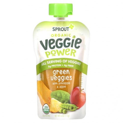 Sprout Organic, Veggie Power, Green Veggies with Pineapple & Apple, 4 oz (113 g)