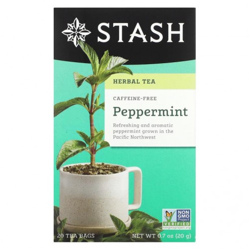 Stash Tea, 허브차, 페퍼민트, 무카페인, 티백 20개입, 20g(0.7oz)