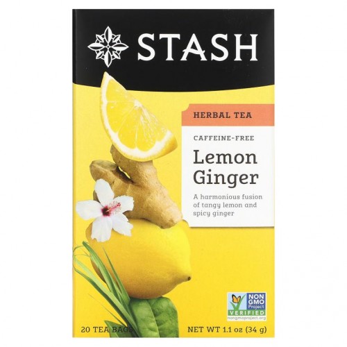 Stash Tea, 허브차, 레몬 생강, 무카페인, 20티백, 34g(1.1oz)