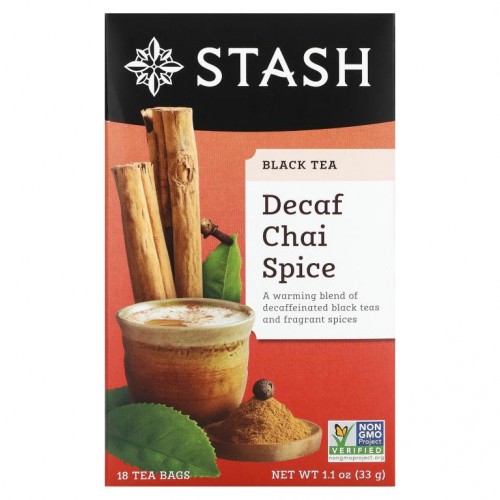 Stash Tea, 홍차, 디카페인 차이 스파이스, 티백 18개, 33g(1.1oz)