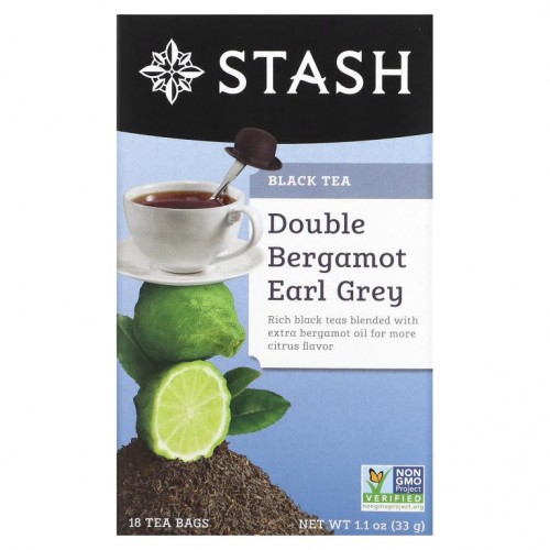 Stash Tea, 홍차, 더블 베르가못 얼그레이, 티백 18개, 33g(1.1oz)