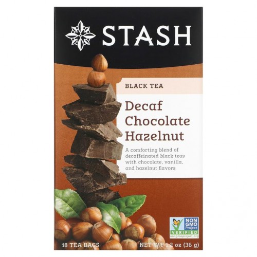 Stash Tea, 홍차, 디카페인 초콜릿 헤이즐넛, 티백 18개, 36g(1.2oz)