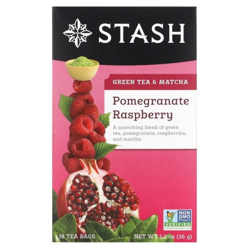 Stash Tea, 녹차 & 말차, 석류 라즈베리, 18티백, 36g(1.2oz)