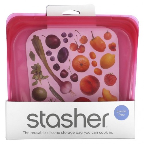 Stasher, 재사용 가능 실리콘 음식 보관백, 샌드위치 사이즈, 중형, 라즈베리, 450 ml(15 fl oz)