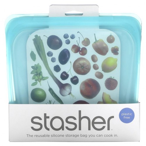 Stasher, 재사용 가능 실리콘 음식 보관백, 샌드위치 사이즈 중형, 물, 450 ml(15 fl oz)