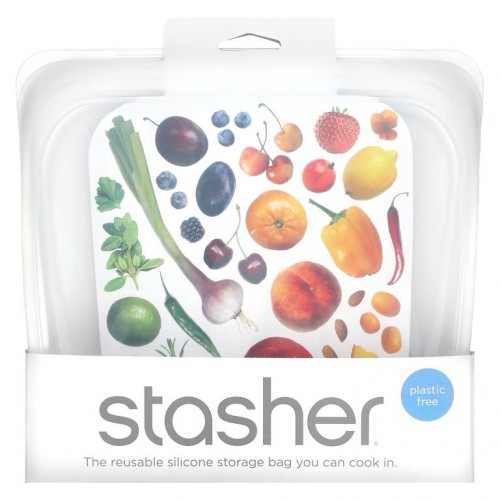 Stasher, 재사용 가능 실리콘 음식 보관백, 샌드위치 사이즈 중형, 투명, 450 ml(15 fl oz)