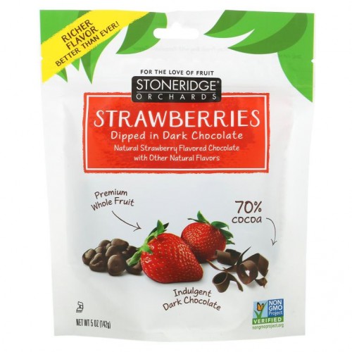 Stoneridge Orchards, 딸기, 다크 초콜릿 디핑, 코코아 70%, 142g(5oz)
