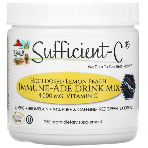 Sufficient C, 고용량 이뮨 에이드 드링크 믹스, 레몬 복숭아, 4,000mg, 250g